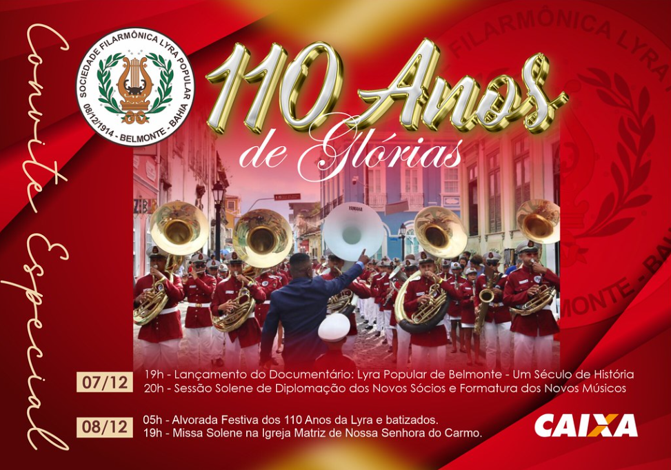 110 Anos de Tradição e Música: Filarmônica Lyra Popular Celebra com Programação Especial em Belmonte.